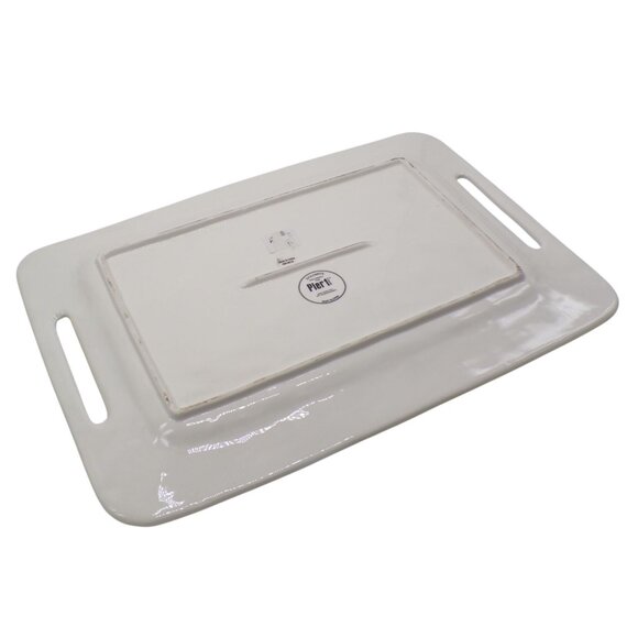 Pier 1 Imports White Dolomite Serving Tray w/Handle Cutouts & ENJOY Text 20" HTF - Picture 8 of 10